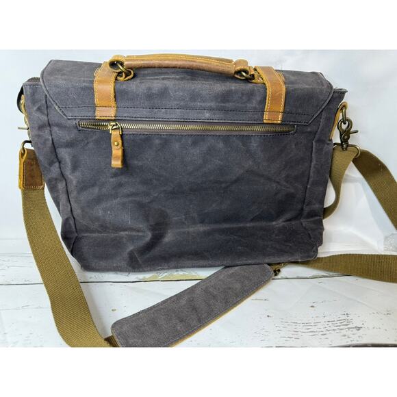 Canvas Navy & Leather Laptop Messenger Bag - Picture 5 of 5